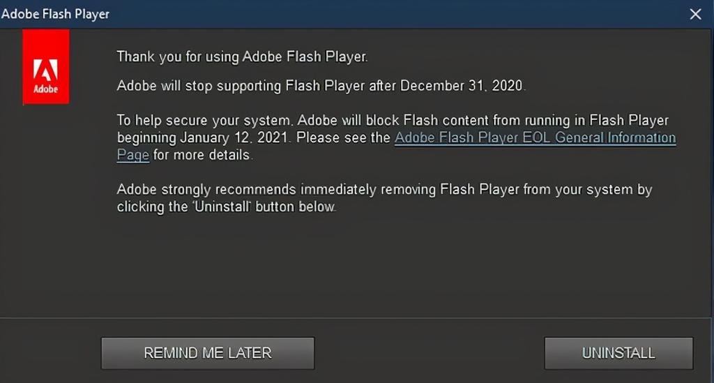 微软宣布将永久删除Flash Player 在下次系统更新