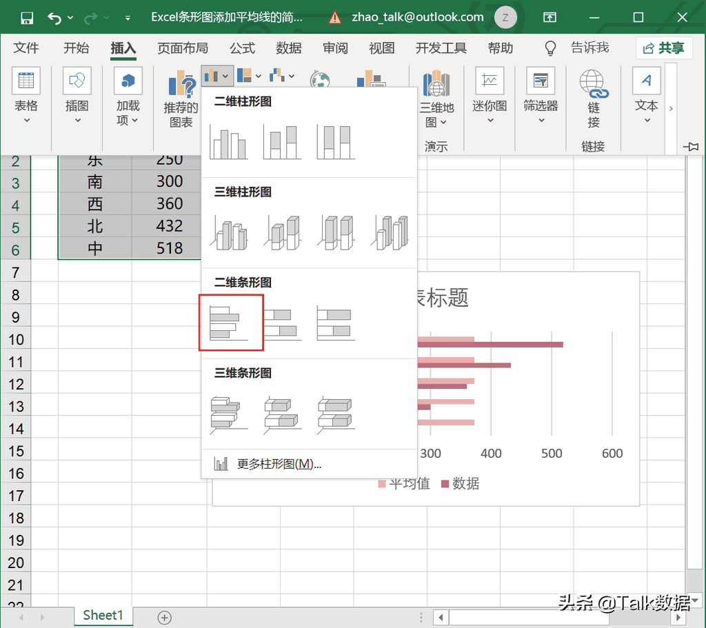 Excel条形图添加平均线的简单方法