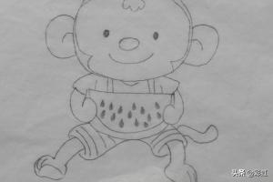 猴子吃西瓜简笔画图片（猴子搬西瓜美术视频简笔画）