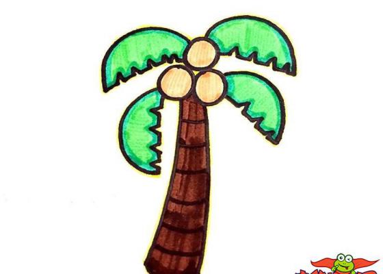 椰子树怎么画，椰子树简笔画带颜色