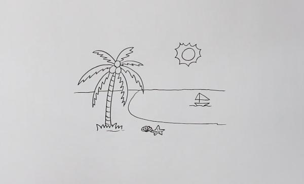 简笔画大海沙滩图片