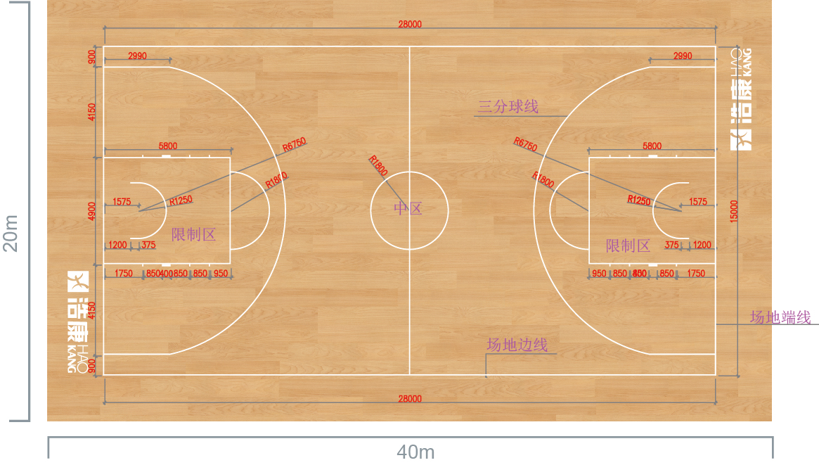 中国篮球场标准尺寸图片