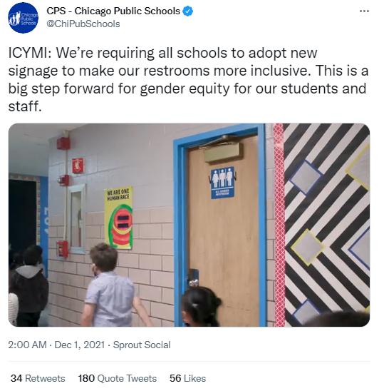 美国芝加哥公立学校取消男女厕所 称是为了促进性别平等