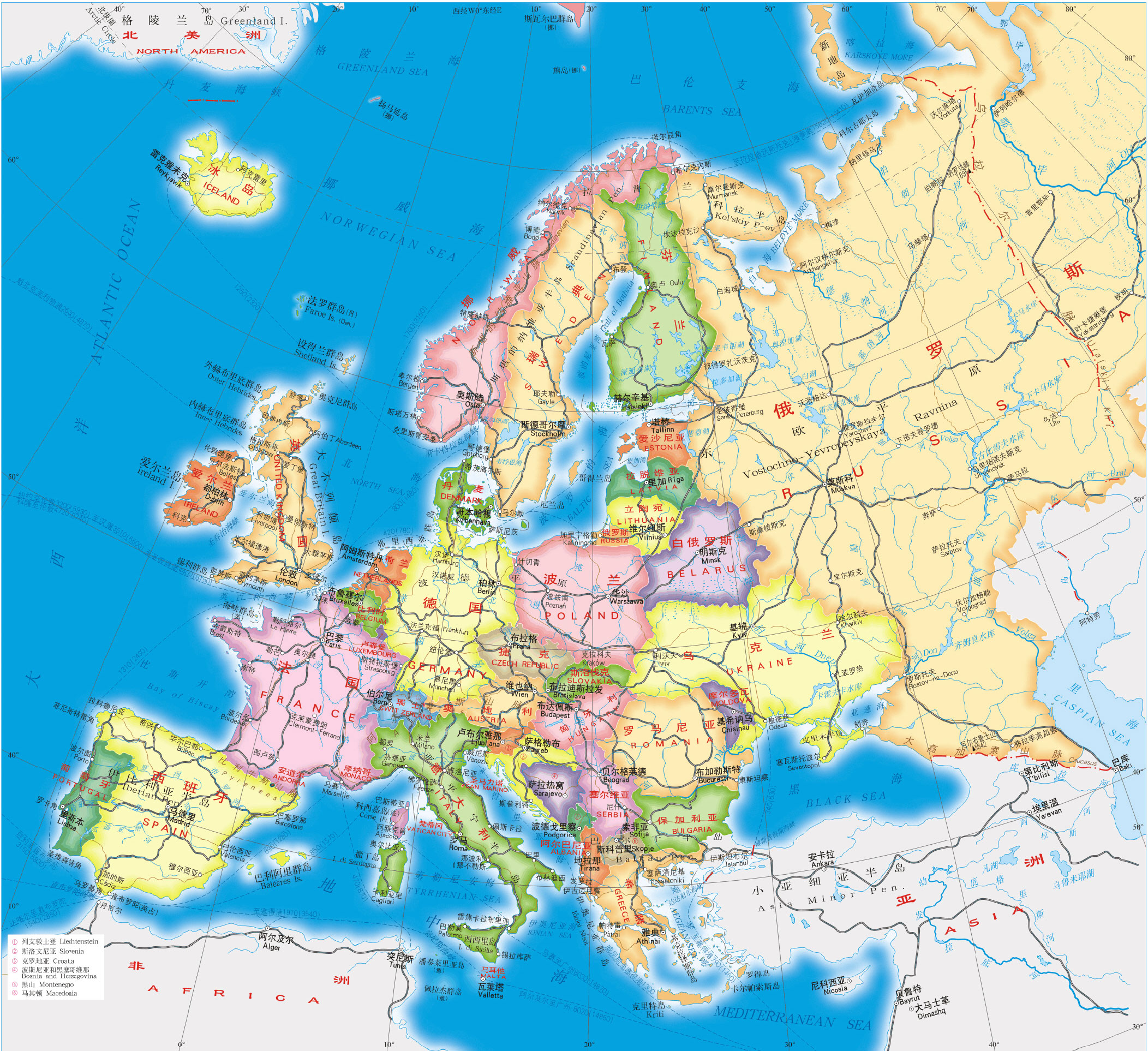 2020欧洲地图高清中文版 欧洲主要国家旅游介绍
